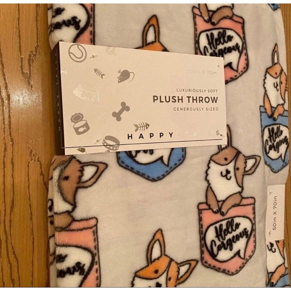 Happy Tails “Hello Corgeous” Corgi Oversized Fleece Throw Blanket